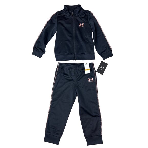 Under Armour Girls Black Full-Zip Track Jacket & Pants Set Sz 3T - New - Picture 1 of 9